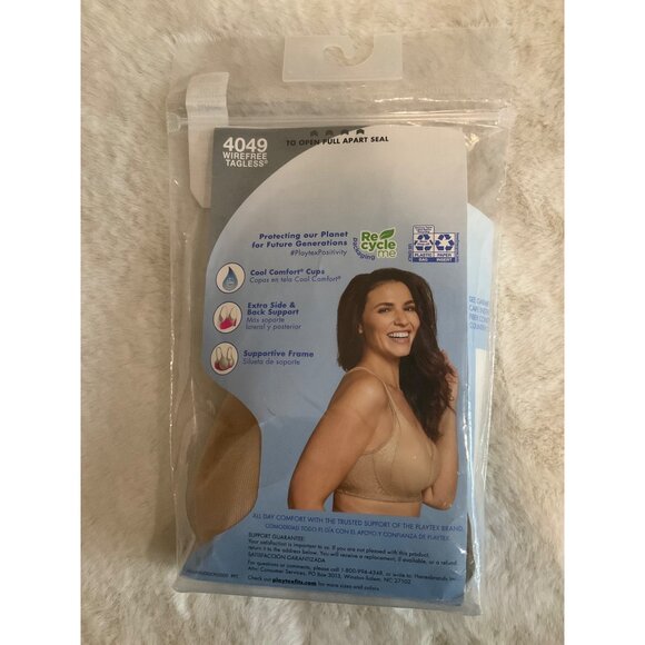 Playtex 18 Hour Side & Back Smooth Wireless Bra US4049 38DD Nude - Picture 2 of 4